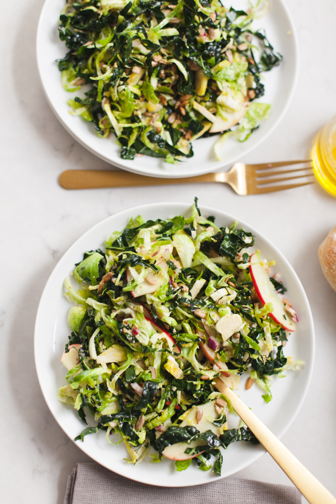 shaved brussel sprout and kale salad