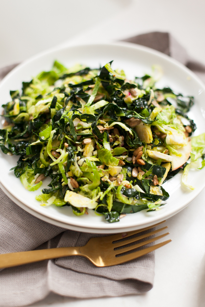 shaved brussel sprout and kale salad
